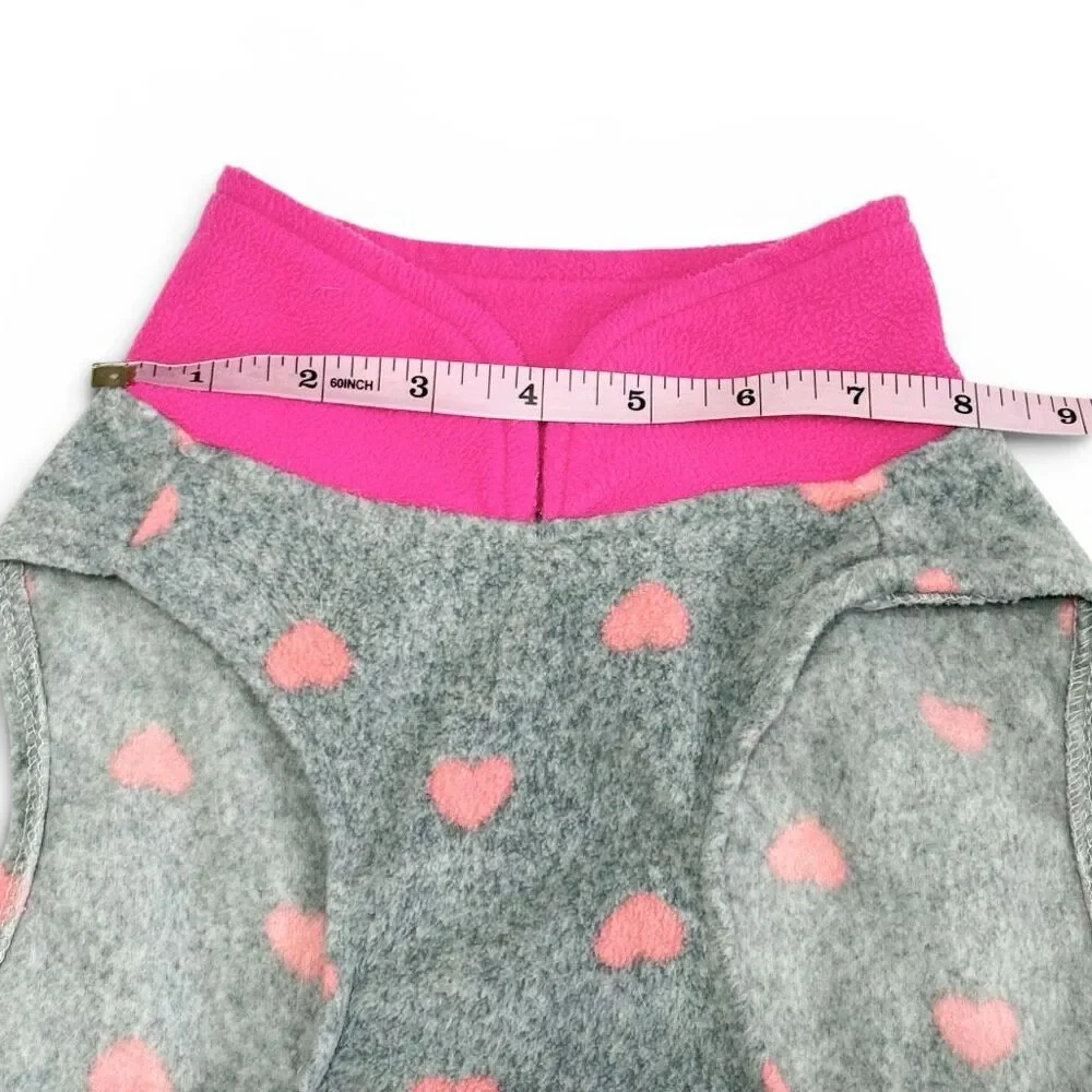 Fleece Dog Top Shirt Sweater Gray Pink Hearts Sz S